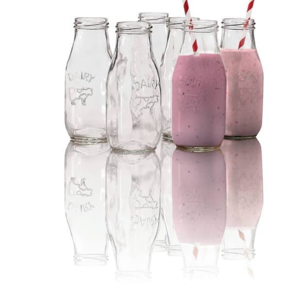 Glass Milk Bottle 325ml - 6 Piece Set - Upper Sturt General Store