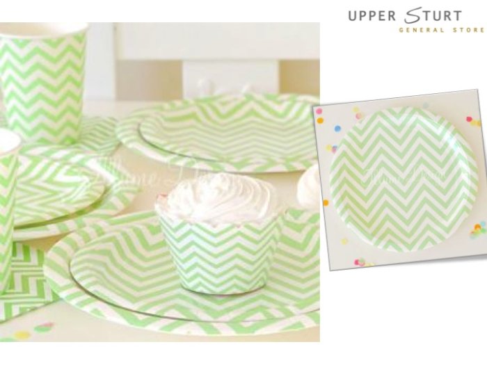 Chevron Green Large Party Plate - 12 Pack