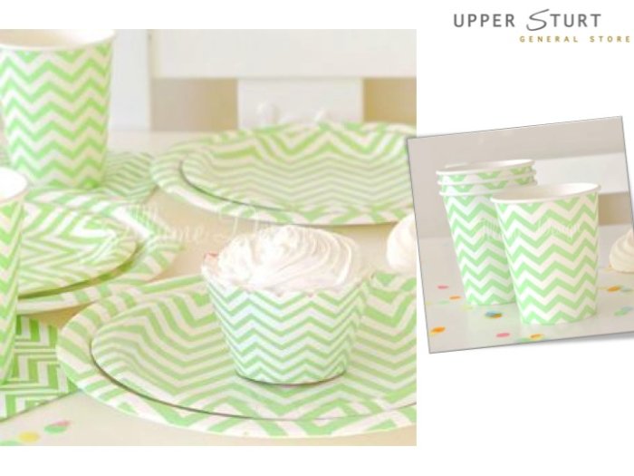 Chevron Green Party Cups - 12 Pack