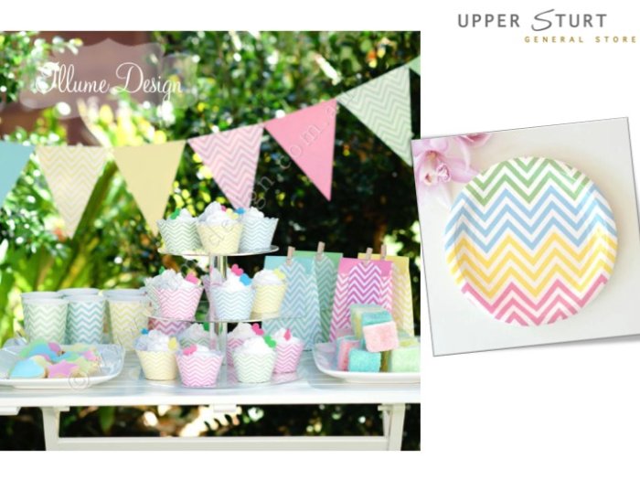 Chevron Pastels Dessert Plate - 12 Pack