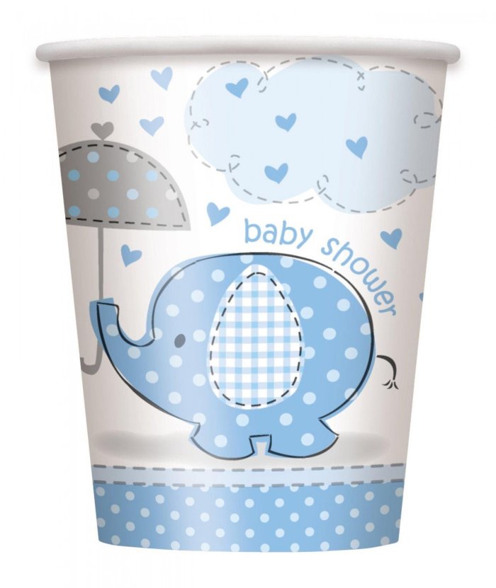 Umbrellaphants Blue Baby Shower 9 oz. Cups - 8 Pack - Image 2