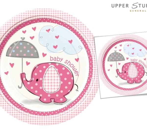 Umbrellaphants Pink Baby Shower Dinner Plates 8 Pack Upper Sturt Umbrellaphants Pink Baby Shower Dinner Plates