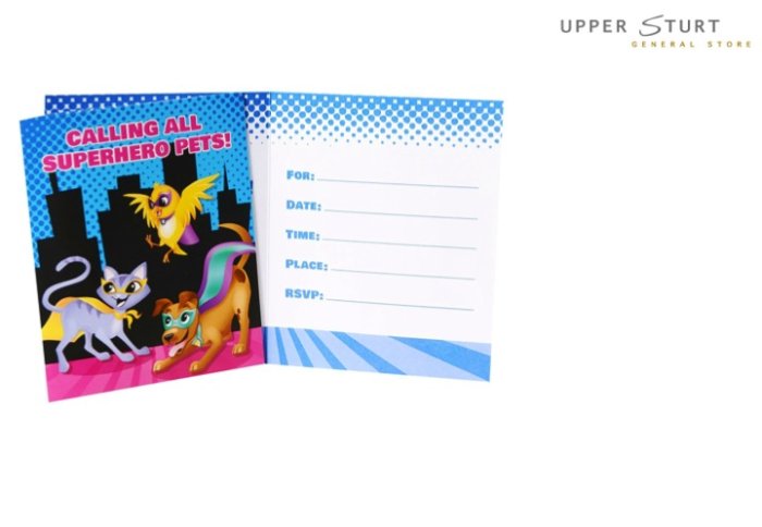 Super Hero Pets Invites - 8 Pack