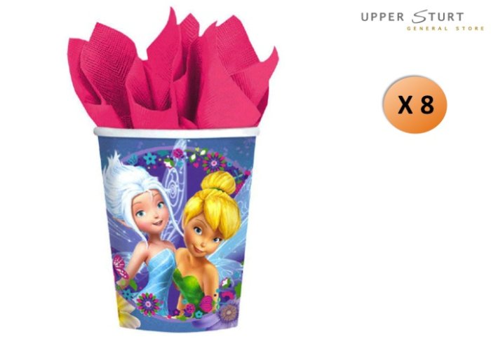Tinkerbell Fairies 266mL Cups 8 Pack Paper Birthday Party Supplies