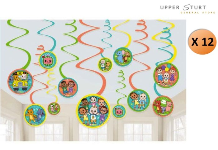 Cocomelon Spiral Decorations 12 Pieces Party Supplies