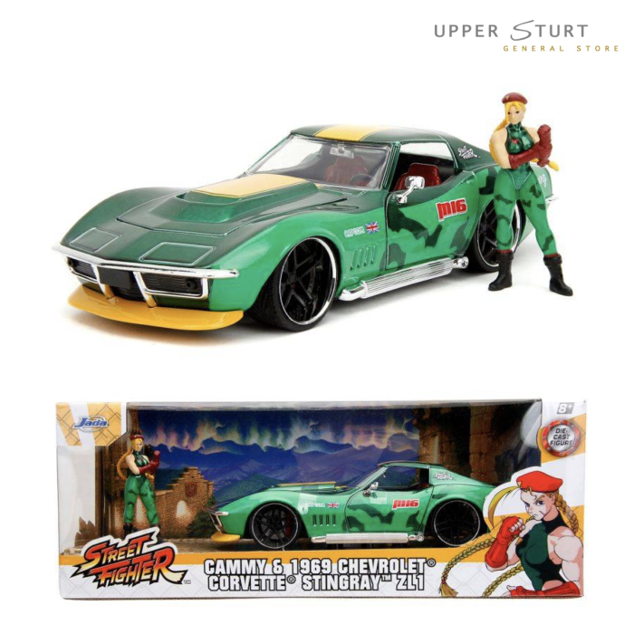 Street Fighter Chevrolet Corvette Stingray ZL1 (1969) 1:22 Scale with Cammy Figure Hollywood Ride Jada Diecast