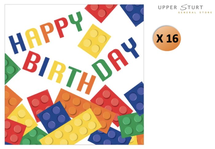 Lego Building Block Happy Birthday Lunch Napkins - 16 Pack