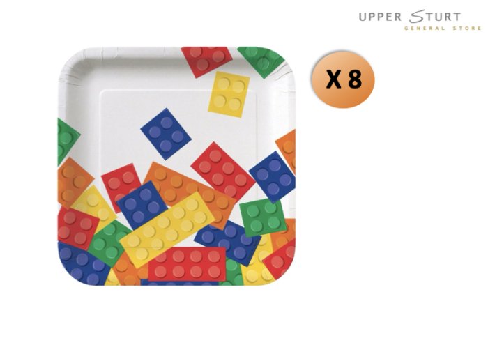 Lego Building Block Square Dessert Plates - 8 Pack