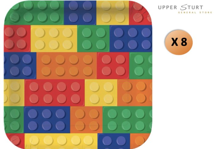 Lego Building Block Square Dinner Plates - 8 Pack