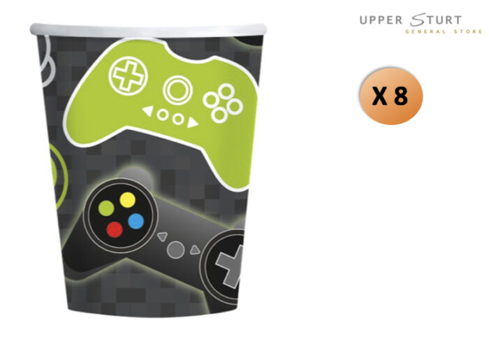 Level Up Gaming 250ml Paper Cups 8 Pack Birthday Party Supplies