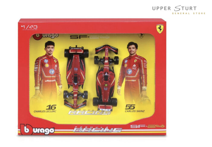 Bburago F1 Gift Set 1:43 2024 Ferrari SF-24 - 2 piece Gift Pack EXPERT PACKAGING