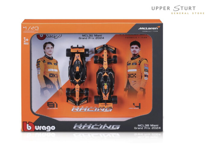 Bburago F1 Gift Set 1:43 2024 McLaren MCL38 2 piece Gift Pack EXPERT PACKAGING