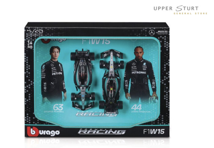 Bburago F1 Gift Set 1:43 2024 Mercedes AMG W15 - 2 piece Gift Pack EXPERT PACKAGING