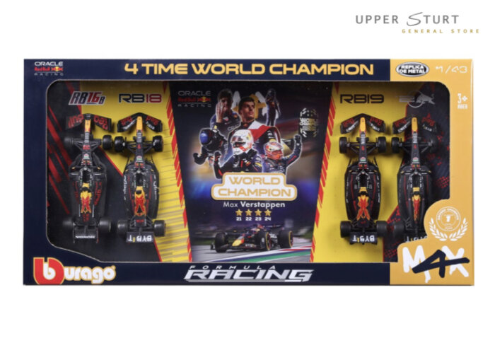 Bburago F1 Gift Set 1:43 Verstappen #1 Four World Championships 2021, 22, 23, 24 - 4 piece Gift Pack EXPERT PACKAGING