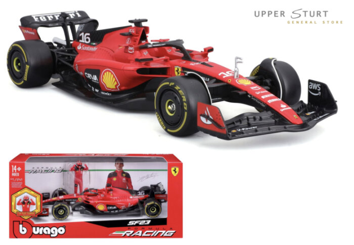 Bburago F1 with Driver 1:24 2023 Ferrari SF23 with Leclerc Driver Figurine #16 EXPERT PACKAGING