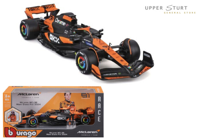 Bburago F1 with Driver 1:24 2024 McLaren MCL38 F-1 with Piastri Driver Figure #81 in WB EXPERT PACKAGING