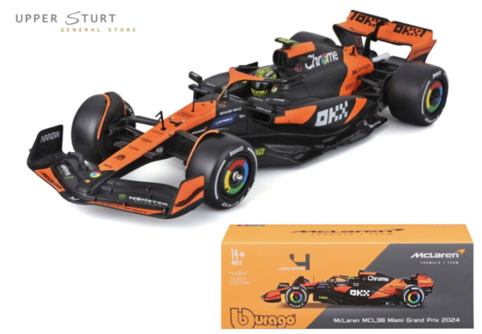 Bburago F1 with Helmet 1:24 2024 F-1 McLaren MCL38 #4 Norris in Showcase EXPERT PACKAGING