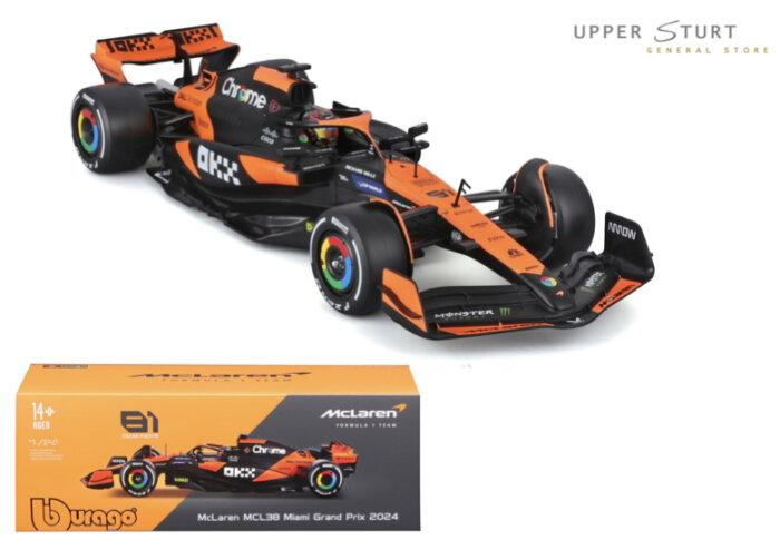 Bburago F1 with Helmet 1:24 2024 F-1 McLaren MCL38 #81 Piastri in Showcase EXPERT PACKAGING
